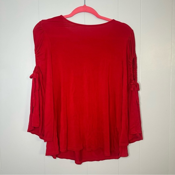 Cupio Red Ruched Bell Sleeve Top – Criss Cross Back Y2K Romantic Fairycore - Picture 7 of 8